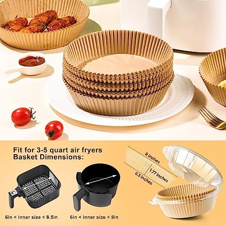 Air Fryer Disposable Paper Liners, 100 Pcs - 6.3 in' Non Stick Baking and  Parchment Paper Sheets -Oil&Water Proof-Airfryer Parchment Liners-for