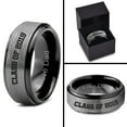 thumbnail image 4 of Tungsten Graduating Class Of 2019 Engraved Love Dad Band Ring 8mm Men Women Comfort Fit Black Step Bevel Edge Brushed Gray Polished, 4 of 4