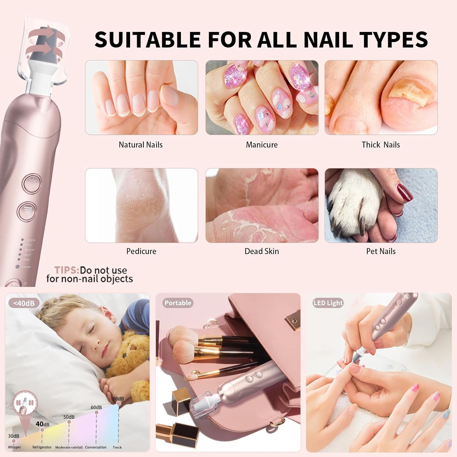 Banral Cordless Manicure Pedicure Kit for feet,20000 RPM Professional Nail Grinder for Senior Thick Toenail,5 Speeds for Hand Feet Care