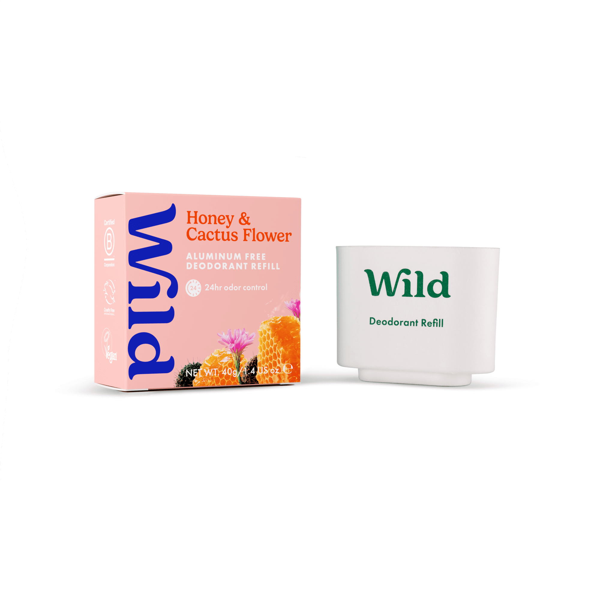 Wild Stick Deodorant Refill, Honey & Cactus Flower. Aluminum Free, for Women and Men, 1.4oz