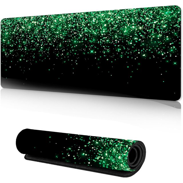 Green Glitter Gaming Mouse Pad 35 x 15.7 Inch Extended Large Size Desk Mat with NonSlip Rubber Base, Perfect for Home Office and Computer Use