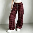 thumbnail image 2 of Edvintorg Wide Leg Pants for Women Elastic Waisted Plaid Trouser Drawstring Loose Casual Pant with Pocket Women's Clothes Wine S-2XL, 2 of 6