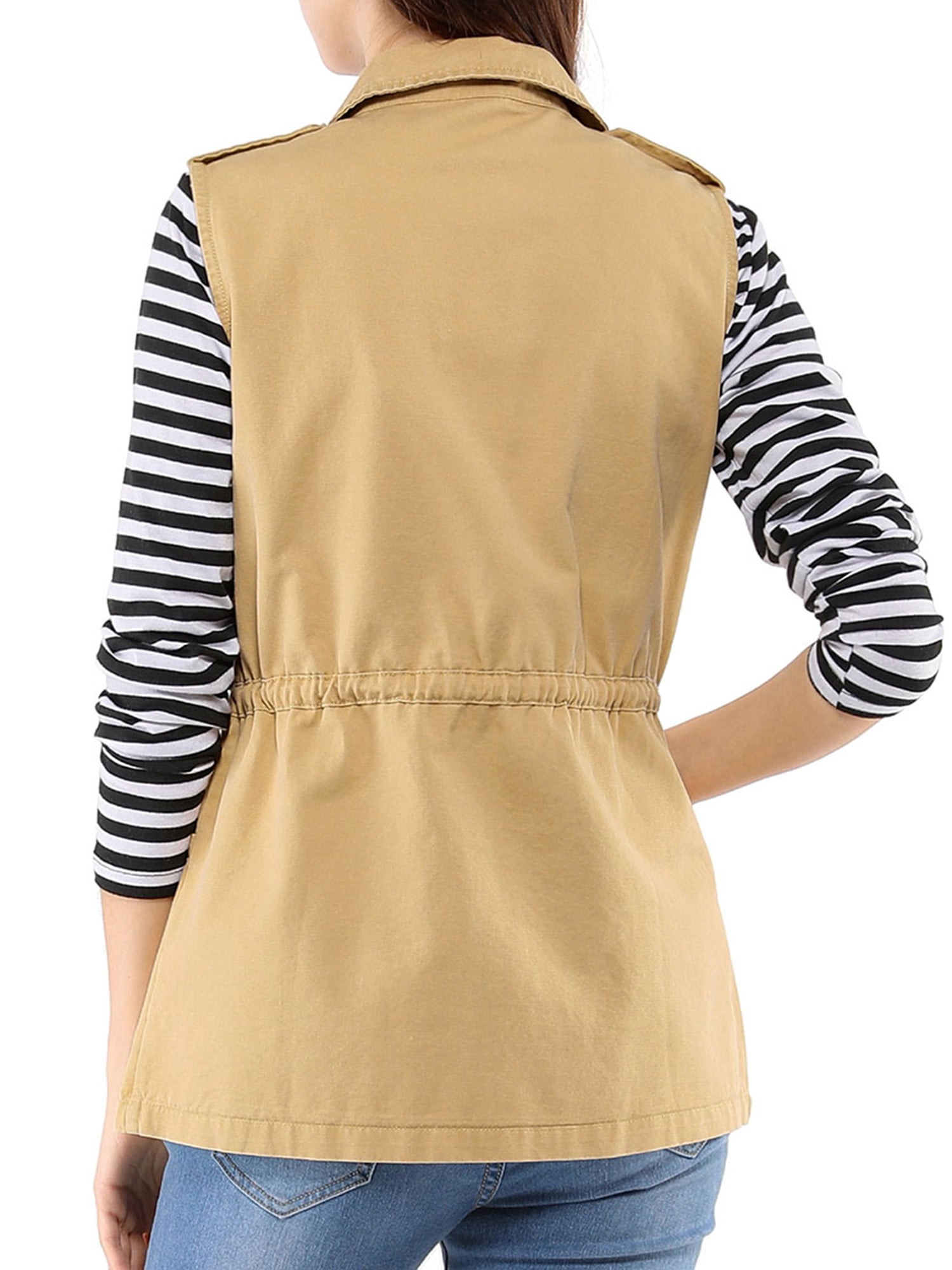 DARING DIVA Women Functional Pockets Drawstring Waist Cargo Vest S Khaki