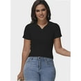 thumbnail image 3 of Women's Summer Short Sleeve Shirt V-Neck Collar Pullover Tops Lightweight Knit Polo Shirt, 3 of 4