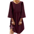 thumbnail image 1 of CHOK Cyber&Monday Deals Robes pour Femmes 2023 Manches Évasées Tunique Fluide Smockée en Coton Lin Robes Manches 3/4 Col Rond Solide Été Mini Robe Formelle Café TTTTG Liquidation un, 1 of 5