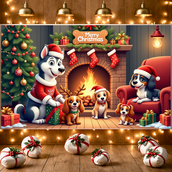 Cute Dogs Merry Christmas Banner Colorful Decorations for Holiday Celebration Indoor Party Festive Gathering