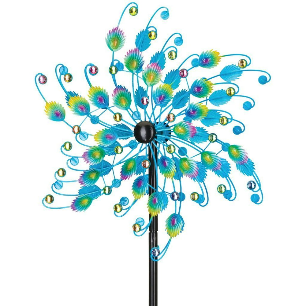 Regal Art and Gift 12253 24" Blue Jeweled Peacock Rotating Wind