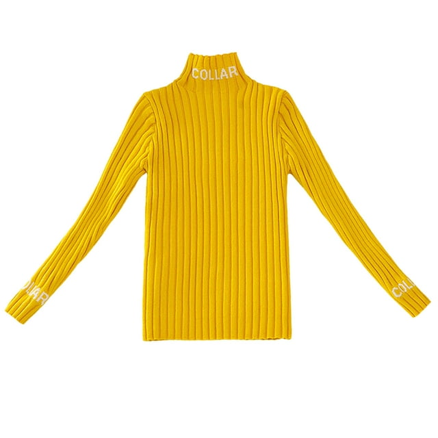 RXIRUCGD Girls High Neck Sweater Spring And Fall Children's Clothing Solid Color Western-style Children's Knitted Bottoming Shirt( Yellow, Size:3Years )