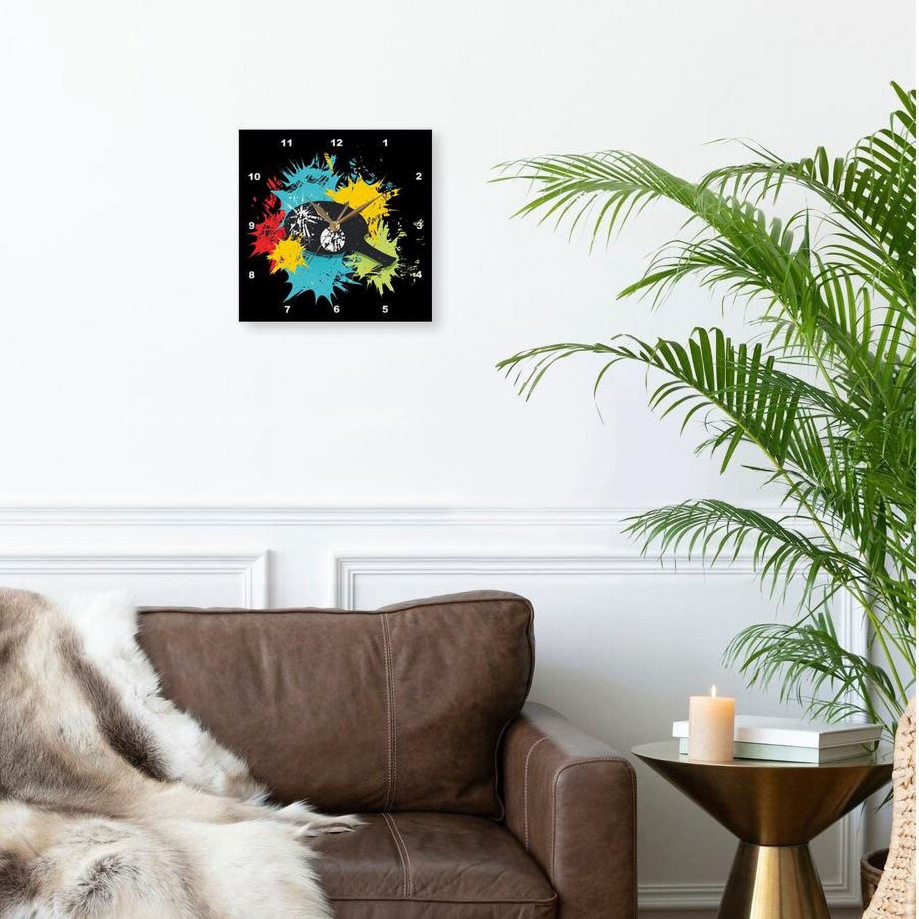 3dRose, A Trendy Table Tennis Paddle in a Splash of Colors, 15x15 Wall Clock