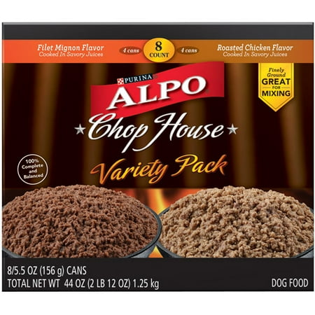 Alpo Chop House - Variety Pack - Filet Mignon Flavor (4 Cans) & Roasted Chicken Flavor (4 Cans) Cooked In Savory Juices - One Box Of 8 Cans