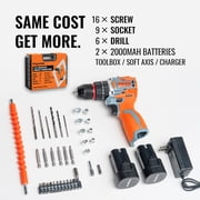 Brushless Cordless Drill Set, 16V 4-in-1 Electric Drill Driver with Impact Function, 50 N.m Drill Kit with 36 Accessories, 2 Batteries, Metal Chuck, 35 Torque Settings & Toolbox