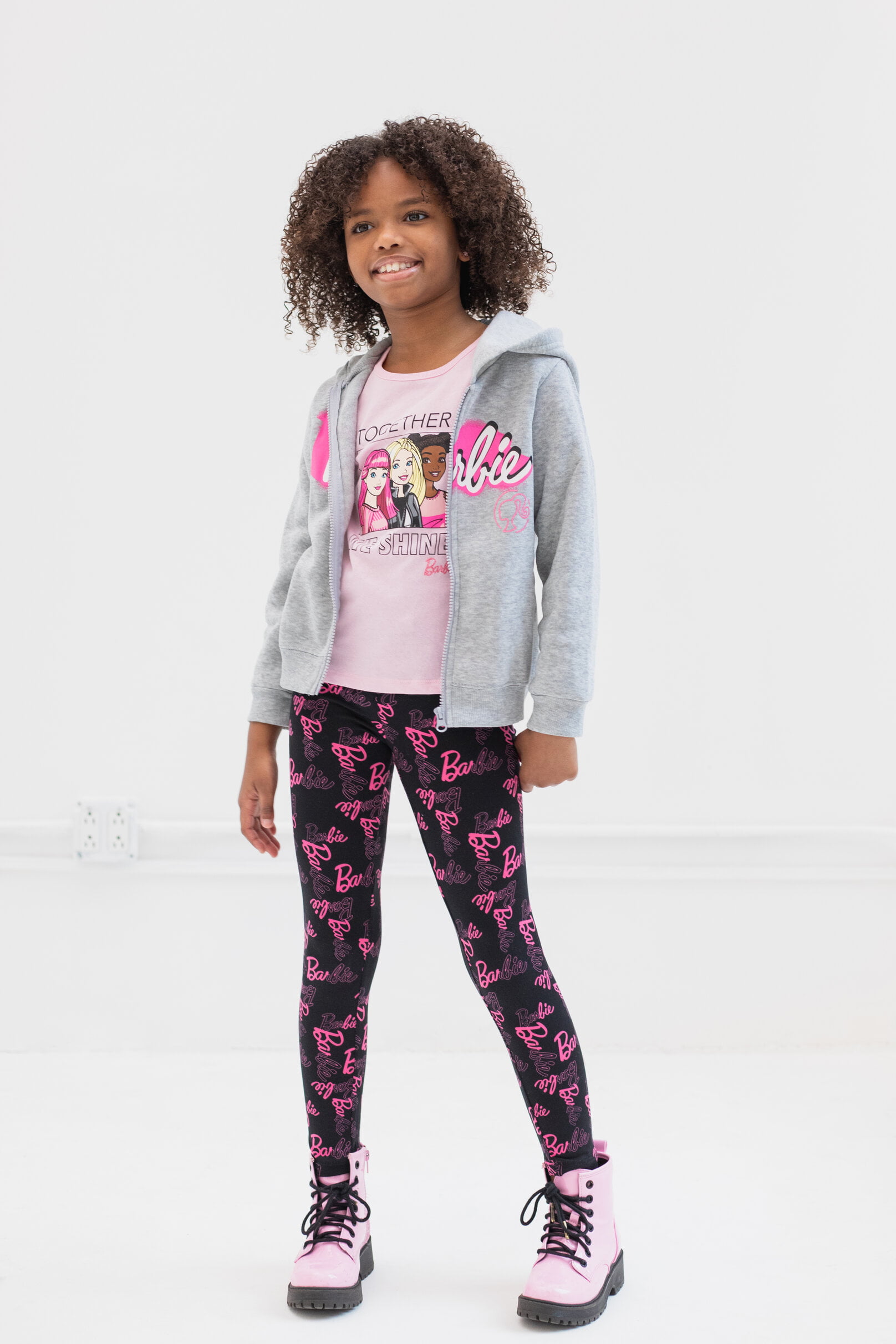 Barbie Little Girls Zip Up Fleece Hoodie T-Shirt and Leggings 3 Piece  Outfit Set Little Kid to Big Kid