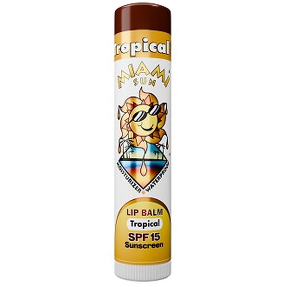 Miami Sun SPF15 Tropical Flavor Sunscreen Lip Balm with Coconut Oil and Sunflower Oil for UVA/UVB Protection, 1 Count