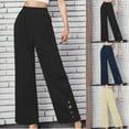 thumbnail image 7 of Straight Leg Dressy Pants for Women High Waisted Buttons Loose Solid Color Trousers Ladies Work Casual Long Pants Yellow,XL, 7 of 7