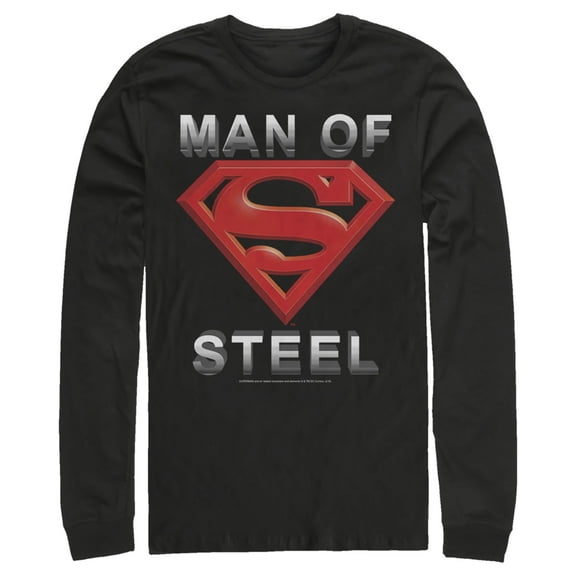 Men's Superman Man of Steel Beveled Logo Long Sleeve Shirt Black Large