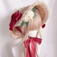 thumbnail image 5 of Gorgeous Lolita Flat Top Hat French Lace Flower Ribbon Bonnet Hat All-match Summer Sunshade Straw Hat for Girls Women, 5 of 20