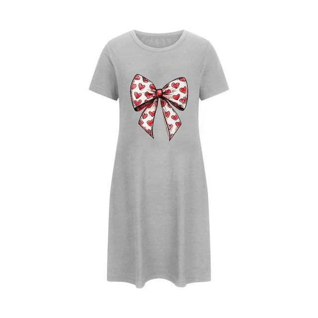 Oksale Chemises de Nuit Grande Taille pour Femmes Coton Mignonnes à Motif Chemises de Sommeil Douillettes à Manches Courtes Robe de Pyjama de la Saint-Valentin Mini Robes de Nuit pour Vacances Gris 3TG