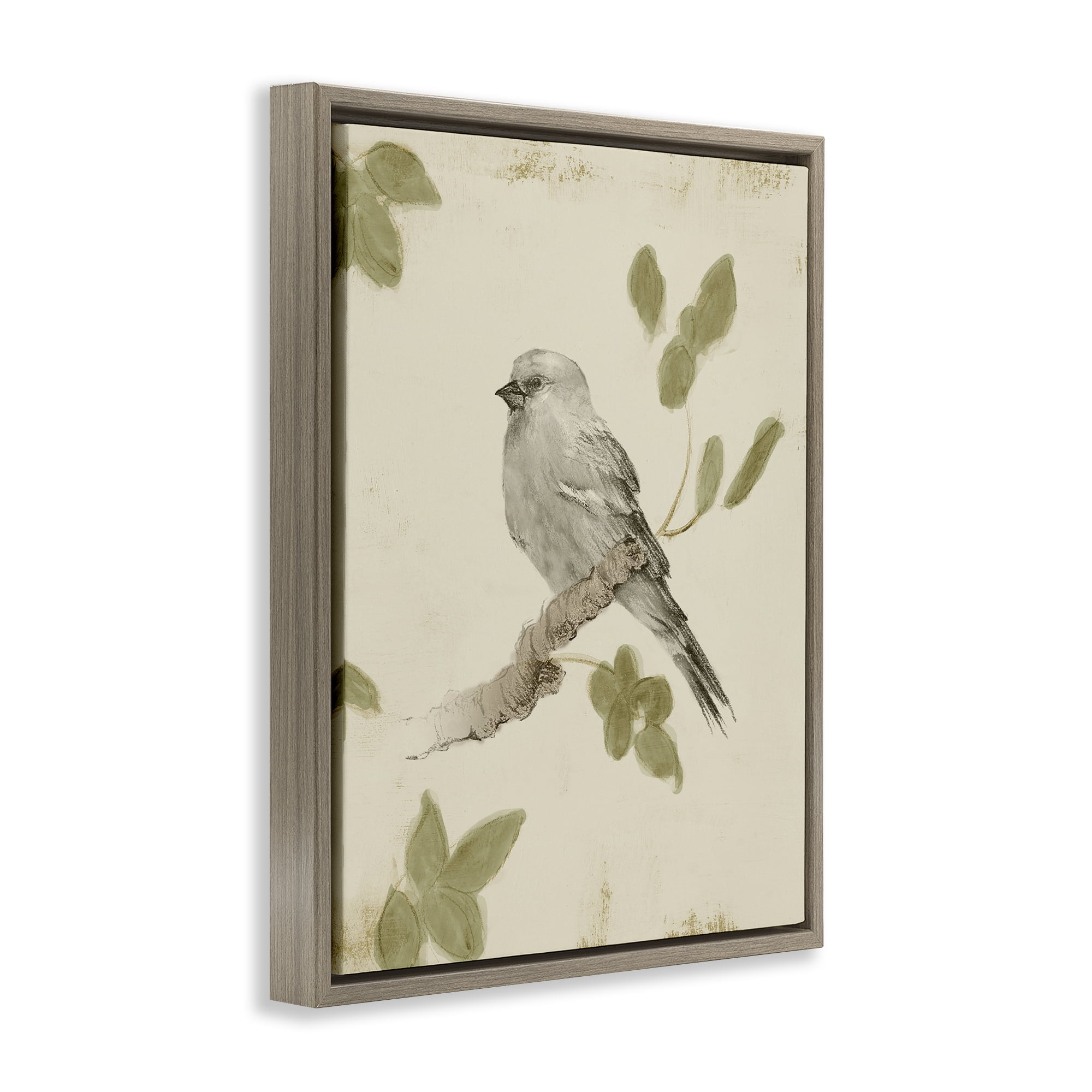 Stupell Industries Bird Scene on Neutral Brown Framed Floater Canvas Wall Art, design by Lanie Loreth