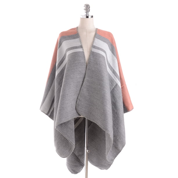 Poncho de manta extragrande elegante de invierno para mujer Cárdigans tipo chal Rosa gris Colcomx Abrigo de chal de mujer