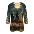 thumbnail image 5 of JoveMarine Halloween Shirts for Women, 3/4 Sleeve Crew Neck with Moon Bat Print, Loose Fit Fall Graphic Tee,Brown M, 5 of 7