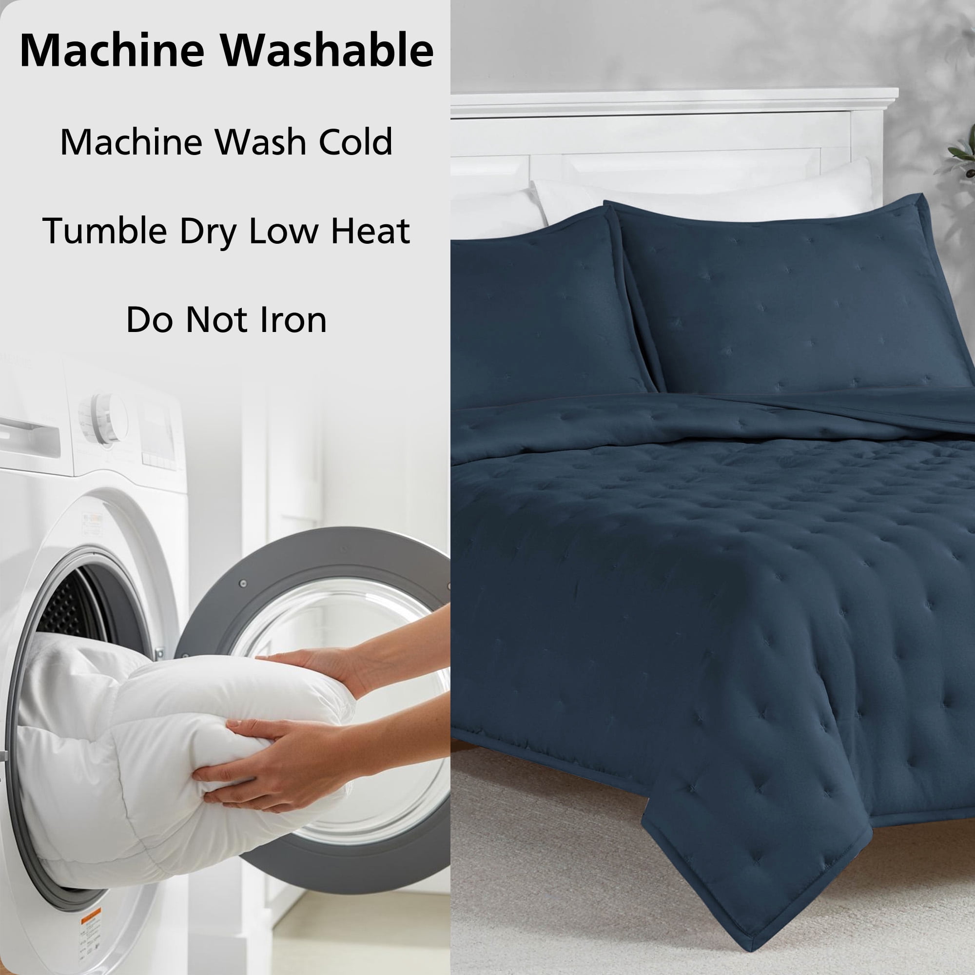 Mainstays King Comforter Set, All-Season, 3-Piece, Navy