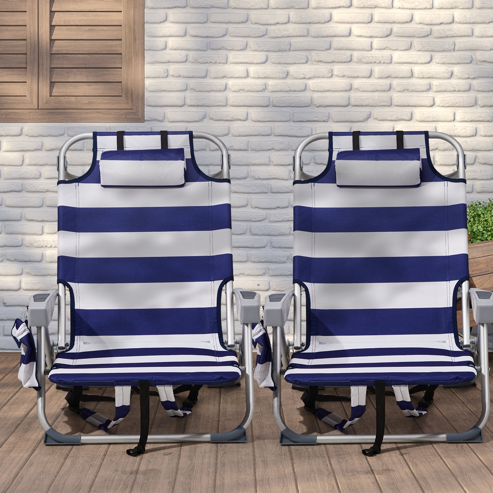Beach Chair, Oxford Cloth Silver White Aluminum Tube Bearing 100kg, 63*65*82cm