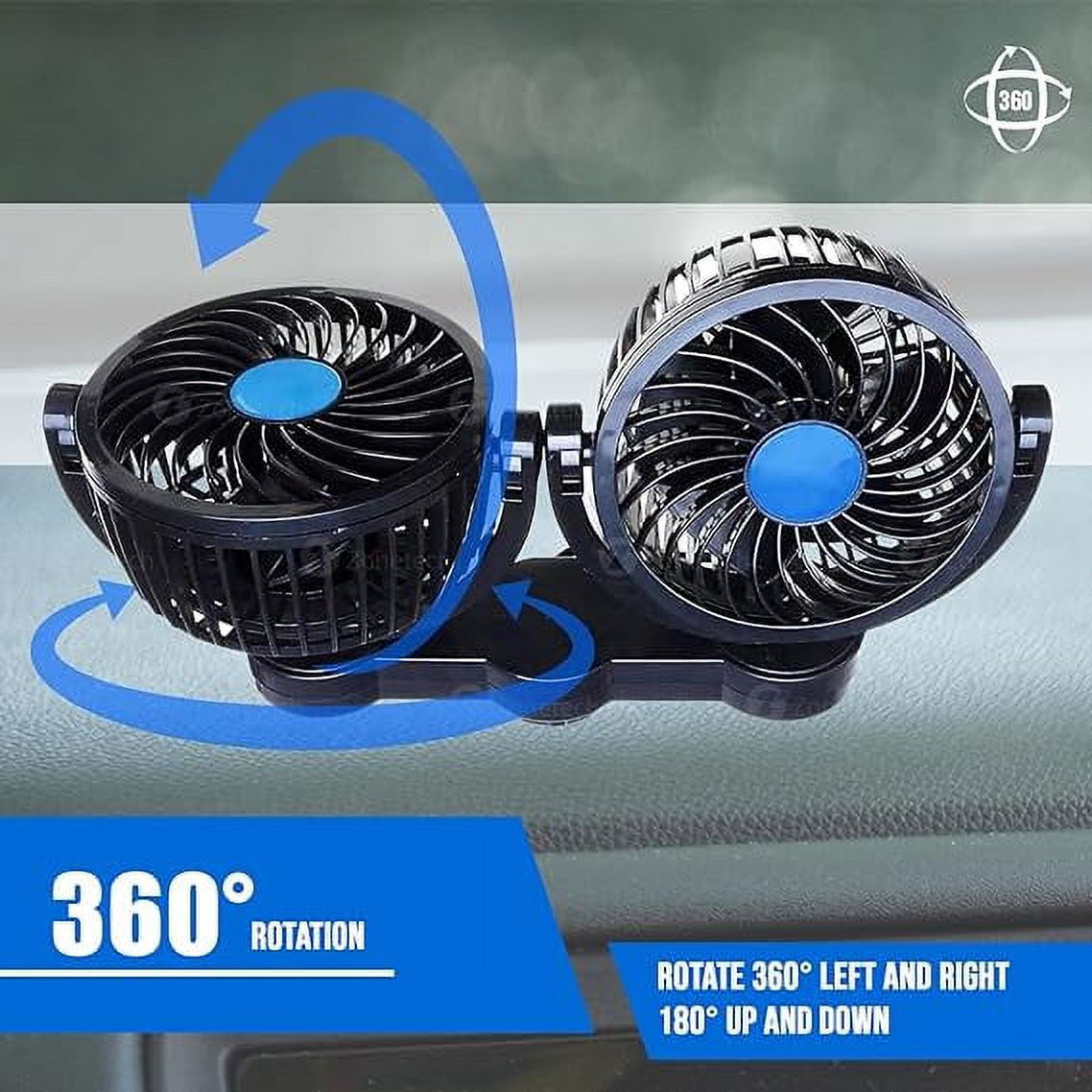Car Cooling Air Fan 12V- Zone Tech 12V Dual Head Car Auto Electric Cooling Air Fan for Rear Seat - Powerful Quiet 2 Speed 360 Degree Rotatable 12V Ventilation Rear Seat with Kids Safe Design - image 5 of 5