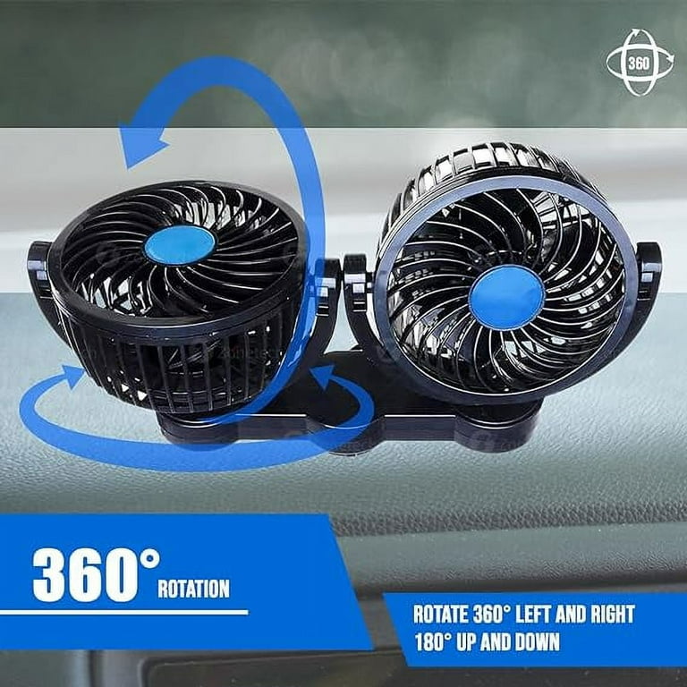 Car Cooling Air Fan 12V- Zone Tech 12V Dual Head Car Auto Electric Cooling  Air Fan for Rear Seat - Powerful Quiet 2 Speed 360 Degree Rotatable 12V