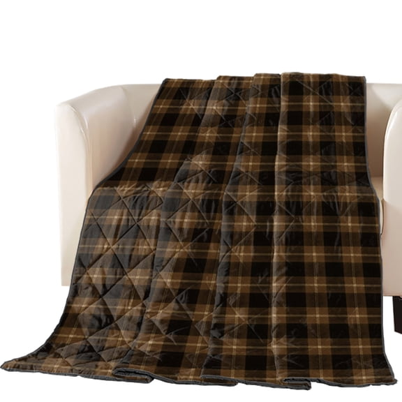 Brown Black Buffalo Plaid Quilted Comforters Cooling Blanket Oversized King Size, Country Rustic Classic Farmhouse Checkered Cold Comfort for Hot Sleepers Lightweight Air Conditioning Quilt Blanket