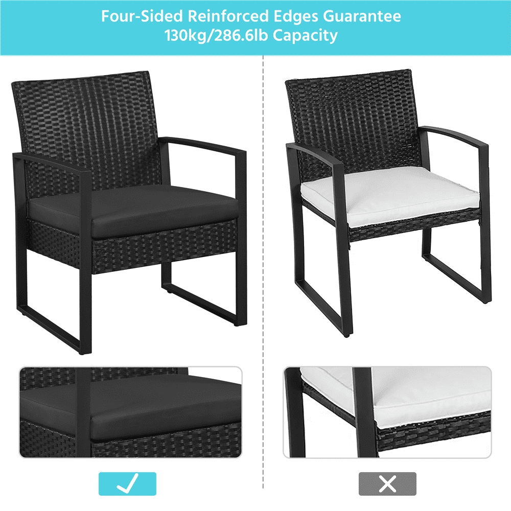 Renwick 3-Piece Patio Bistro Set with 2 PE Rattan Chairs and Table, Black