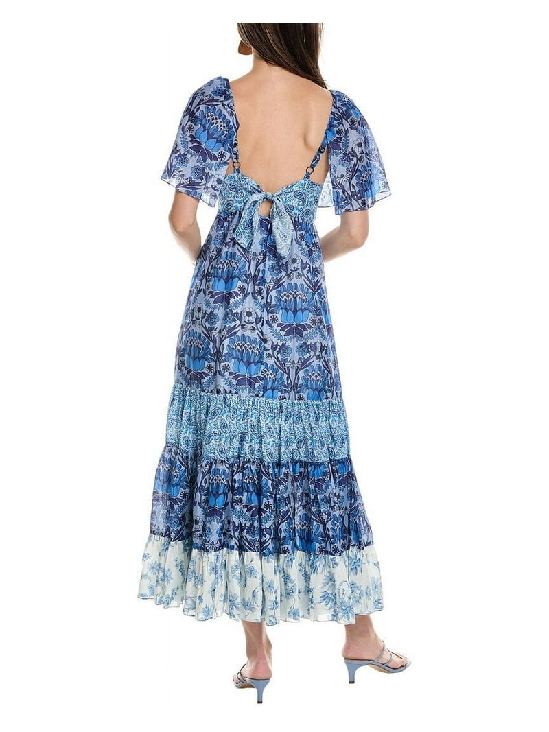 princess polly baby blue dress Sandro womens Linen-Blend Maxi Dress, 38, Blue