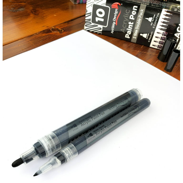  Black Paint Pens 4 Pack Black Acrylic Permanent Marker 2-3MM  Medium Tip for Rock Painting Stone Ceramic Glass Wood Plastic Metal Canvas  Water-Based (4+Black) : Arts, Crafts & Sewing