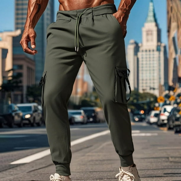 Ceisia Gift Men's All-Season Casual Pants - Fashionable Washed Solid Color Drawstring Elastic Waist Zipper Pocket Pants