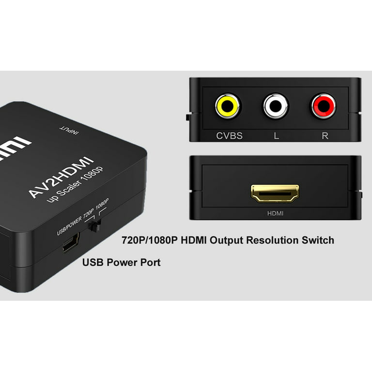 ABLEWE RCA a HDMI, convertidor AV a HDMI, 1080P Mini RCA compuesto CVBS  Video Audio Convertidor Adaptador Compatible con PAL/NTSC para  TV/PC/PS3/STB/Xbox VHS/VCR/Blue-Ray Reproductores de DVD : Electrónica 