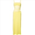 thumbnail image 3 of Conjunto de Dos Piezas para Mujer: Conjunto de Vacaciones de Verano, Sin Mangas, de Asimétrica, Top Corto y Faldas Largas. Amarillo L, 3 of 9