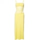 thumbnail image 3 of Conjunto de Dos Piezas para Mujer: Conjunto de Vacaciones de Verano, Sin Mangas, de Asimétrica, Top Corto y Faldas Largas. Amarillo L, 3 of 9