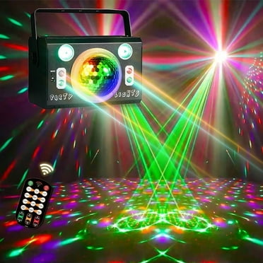 Four Lens Laser Show Projector Disco Ball Lights for Parties,Birthday, DJ Light,Room,Living Room, Halloween,Christmas, Bar, Pub Decorations, Sound Activated Remote Controlled Strobe lamp(Metal Case)