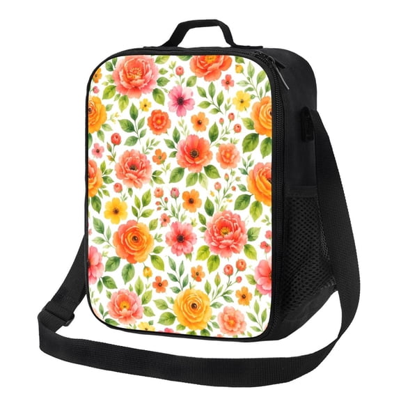 Floral Lunch Bag Insulated Thermal Lunch Box with Shoulder Strap & Handle for Women and Men