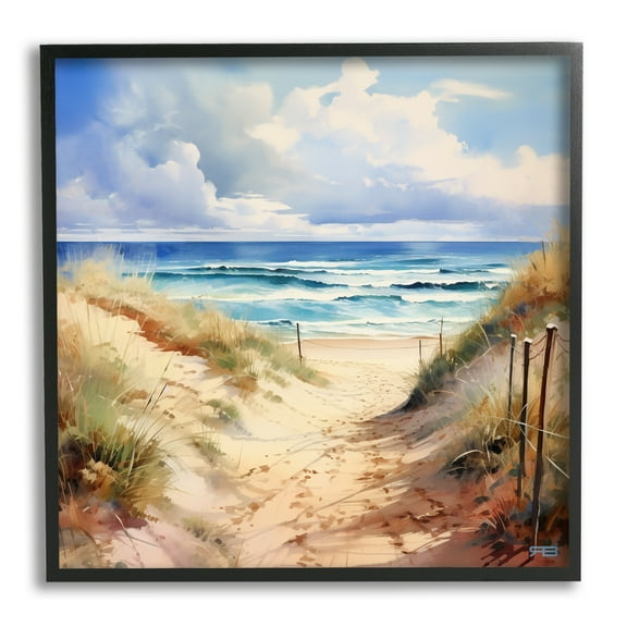 Stupell Industries Cloudy Summer Coast Landscape Painting Black Framed Art Print Wall Art, 12 x 12