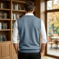 thumbnail image 4 of Meltox Men’s Wool Blend Vest Sweater V Neck Sleeveless Knitted Pullover Relaxed Fit Blue M, 4 of 7
