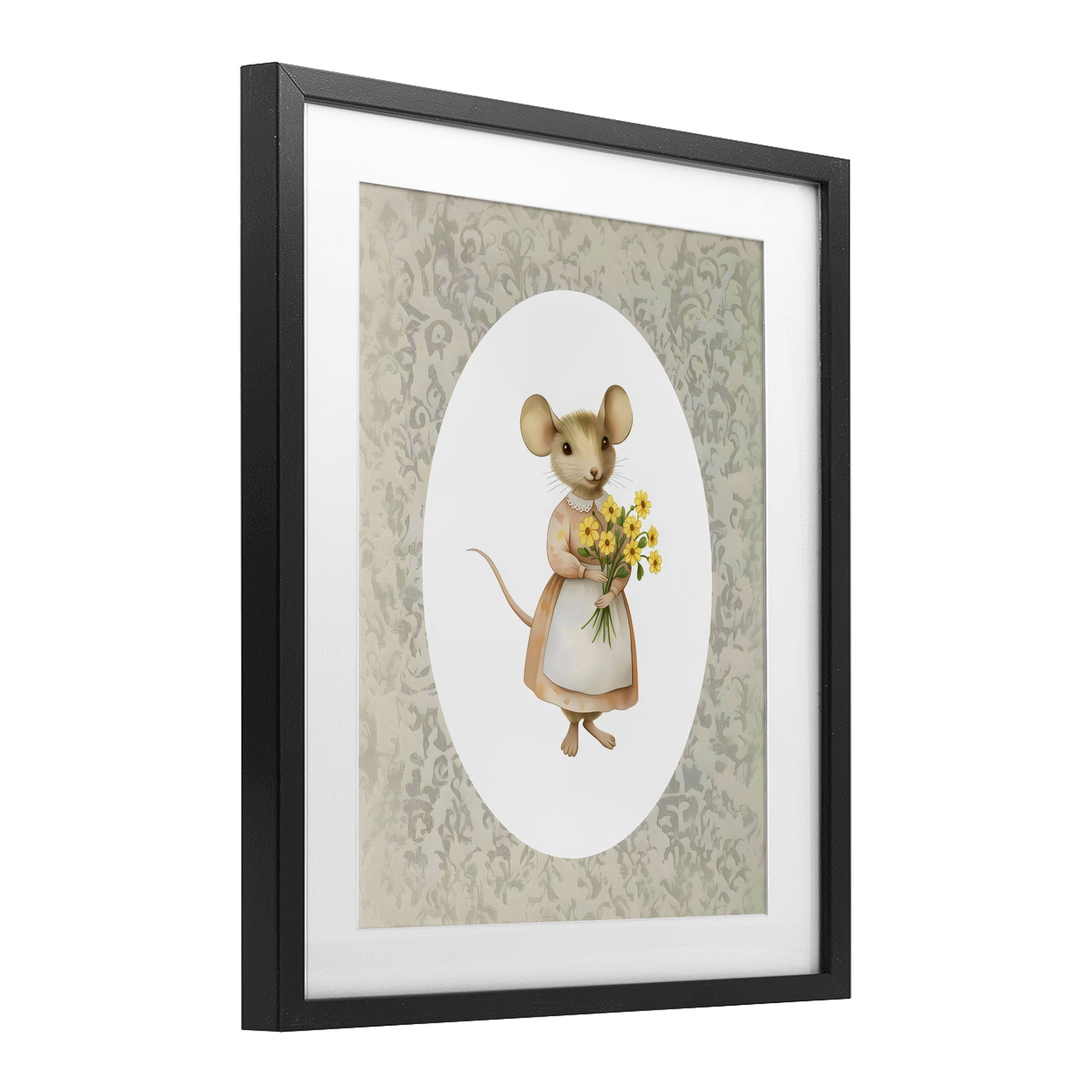 Stupell Industries Little Mouse with Flowers Black Framed Print Under Glass, design by Arlington Prints