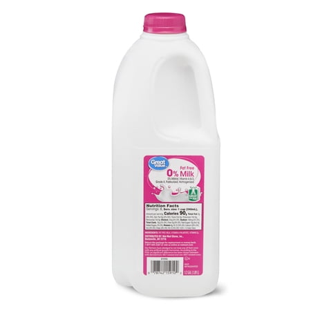 Great Value Skim Fat Free Milk, Half Gallon, 64 fl oz