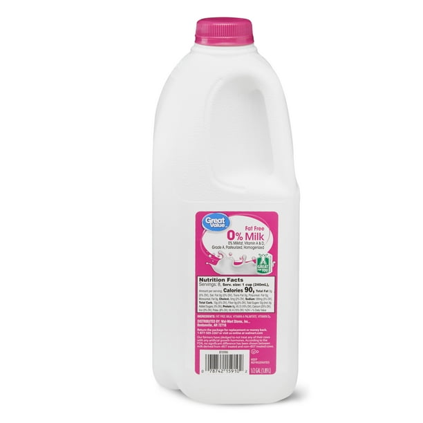 Great Value 0 Fat Free Skim Milk 0 5 Gallon Walmart Com Walmart Com