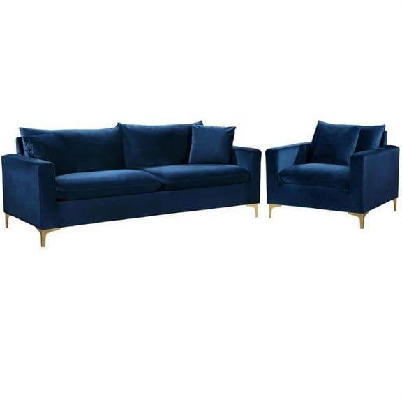 Home Square 2-Piece Furniture Set with Velvet Accent Chair and Sofa in Navy