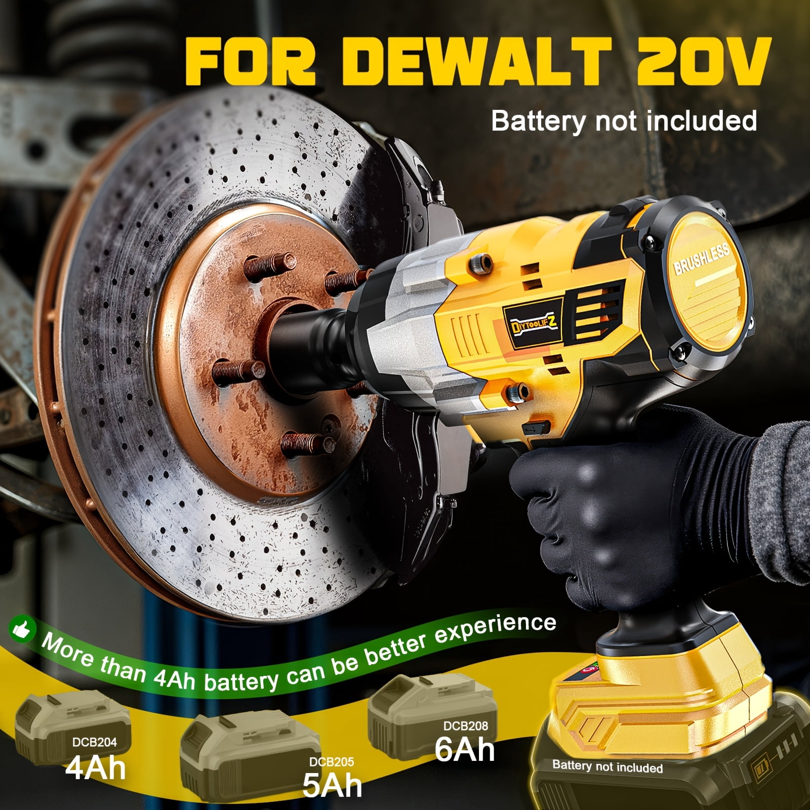 3/4" Cordless Impact Wrench Compatible with Dewalt 20V Battery: 1850FT-LBS(2500N.m) High Torque Impact Driver, Auto-Stop Reverse, 4-Speed Heavy Duty Impact for Car/Truck/Mower(Bare Tool)