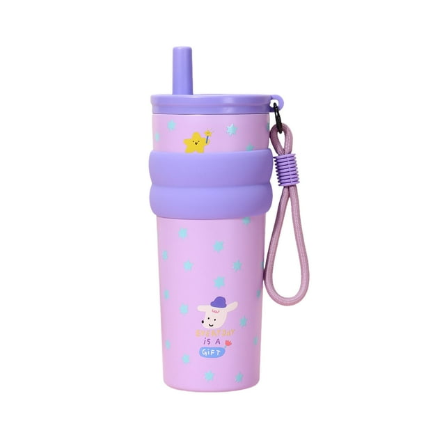 Botella de agua aislada para niños, botella para beber, portátil, ligera, para el calor Púrpura