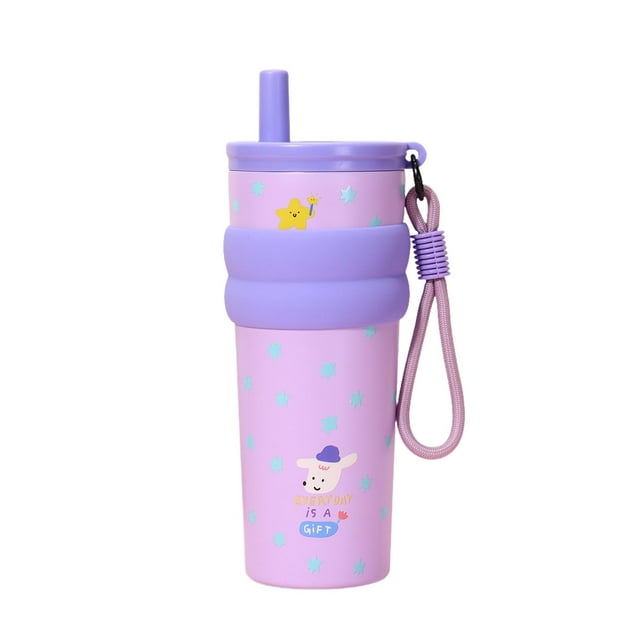 Botella térmica para niños de 680 ml, ligera, con dibujos animados, a prueba de fugas. Púrpura