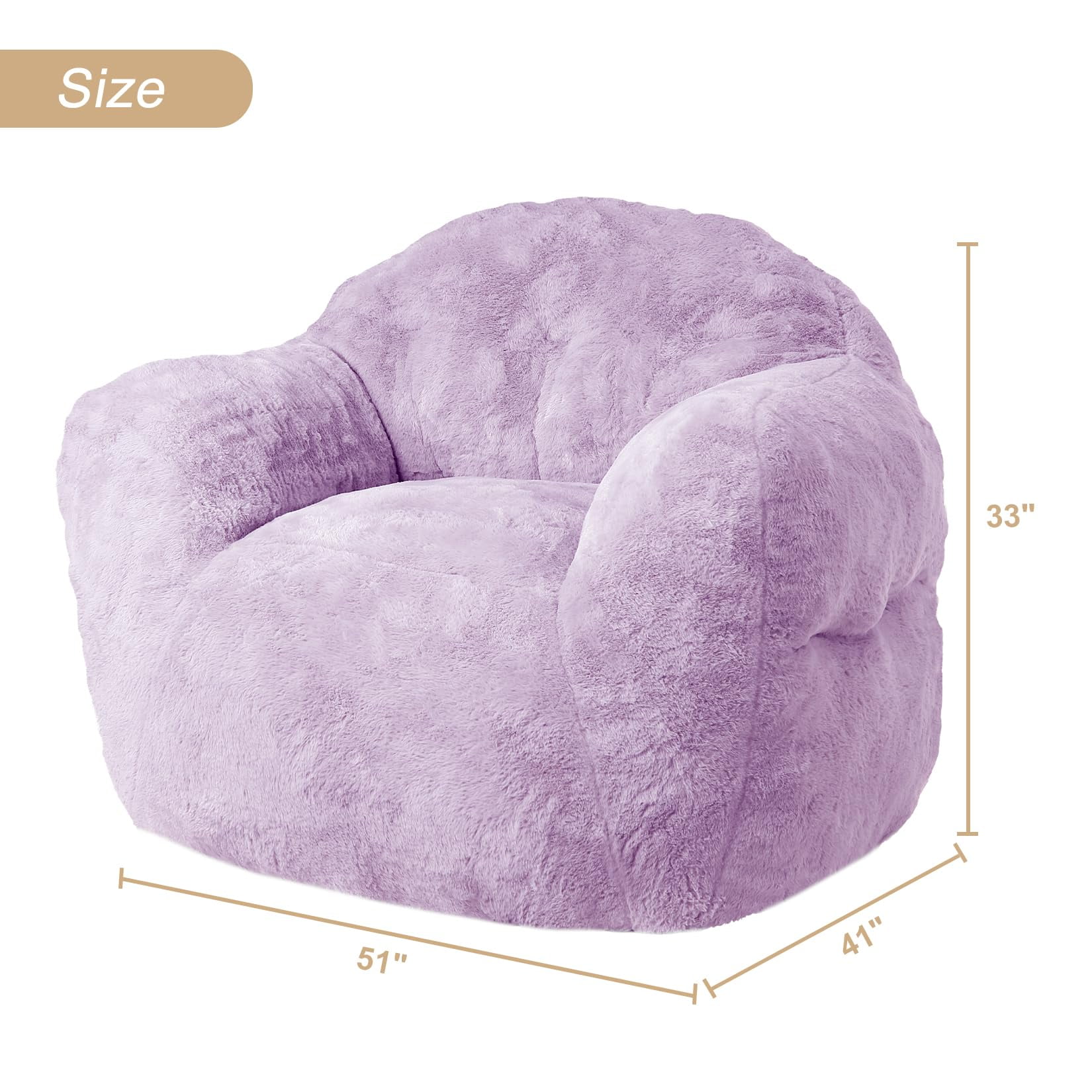 Oversized Cozy Bean Bag Chair for Adults – Supportive Backrest & Wide Armrests, High Density Foam, Easy to Clean – For Living Room, Bedroom, Gaming, Reading Nook – Lightweight & Portable – Purple