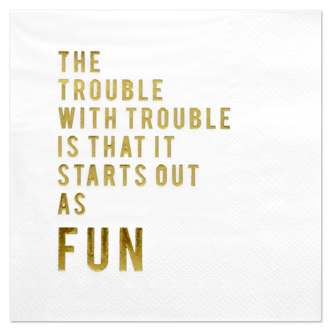 Andaz Press Trouble Funny Quotes Cocktail Napkins, Gold Foil, Bulk 50