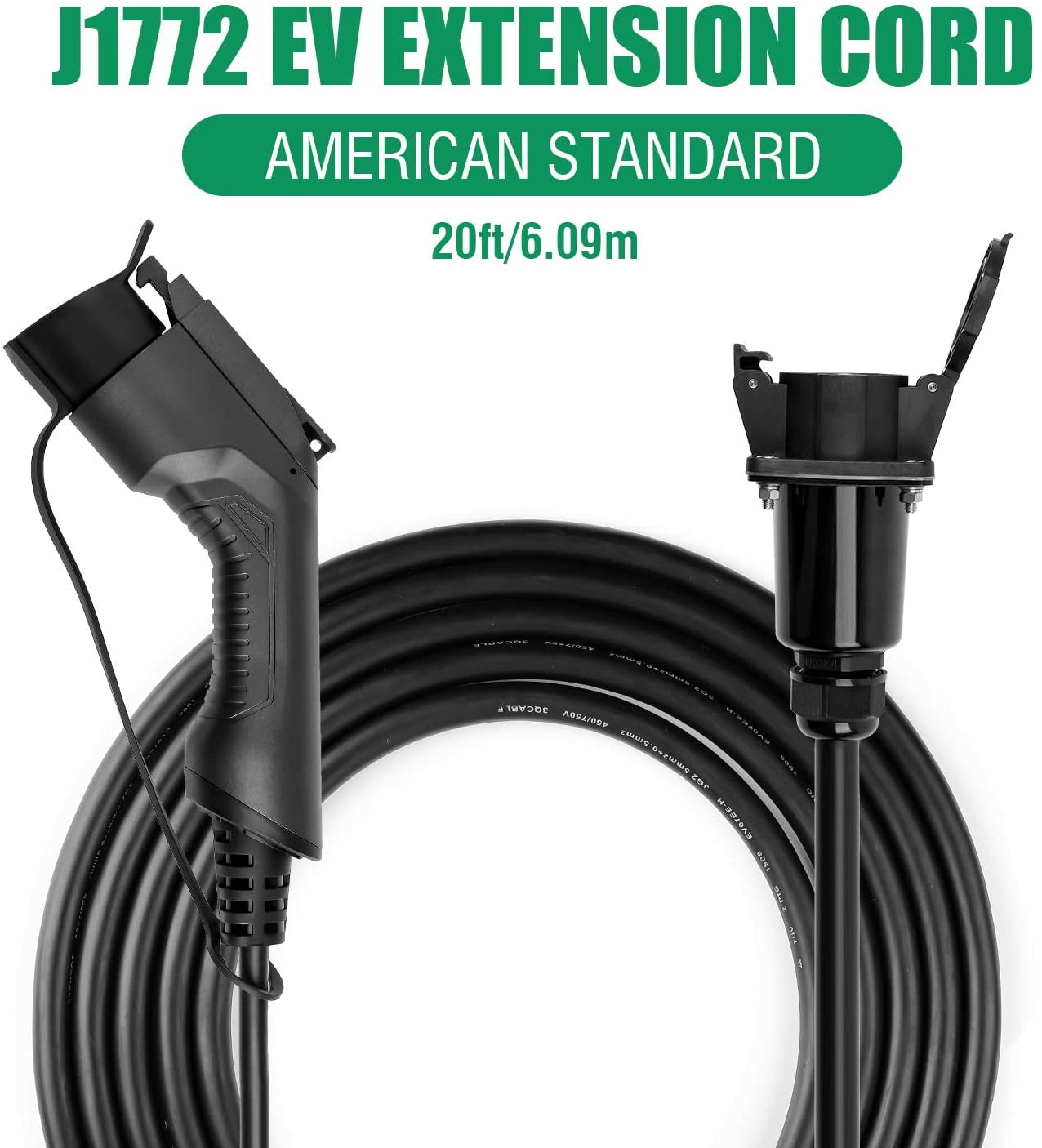 20 Feet EV Charging Cable Extension Cord J1772 Electric Vehicle